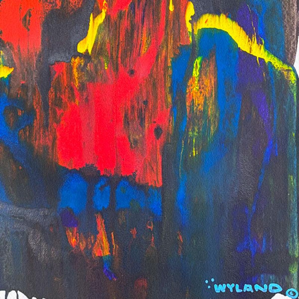 Wyland, "Untitled Abstract" Framed Original Painting on Paper, Hand Signed with Letter of Authenticity.