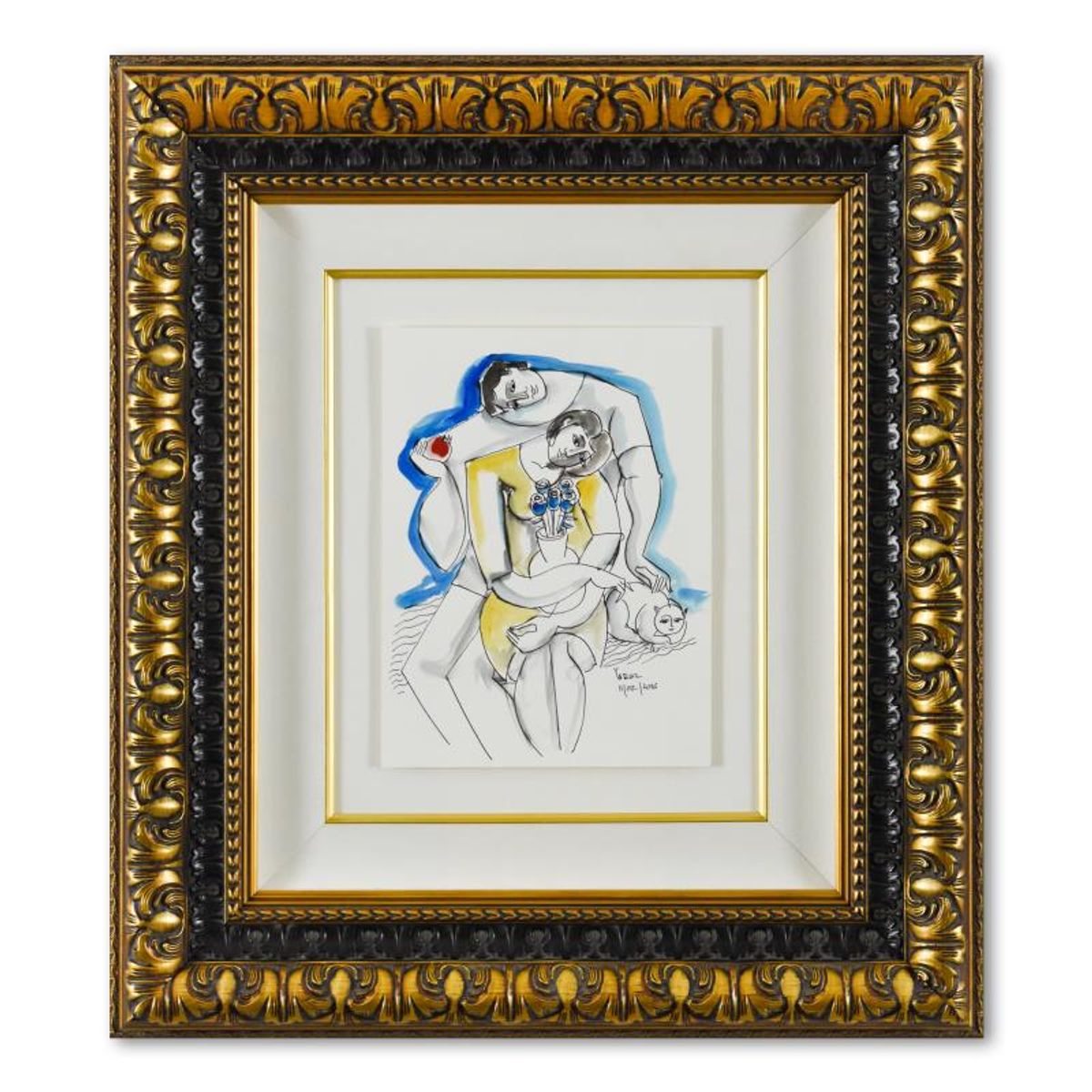 Yuroz, Framed Original Mixed Media Watercolor Painting, Hand Signed with Letter of Authenticity.