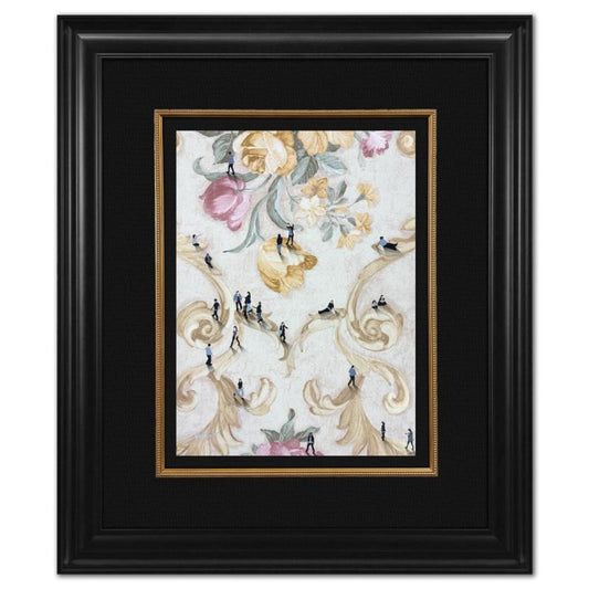 Craig Alan, "Fragments (Populous)" Framed Original Mixed Media on Vintage Wallpaper, Hand Signed with Letter of Authenticity.