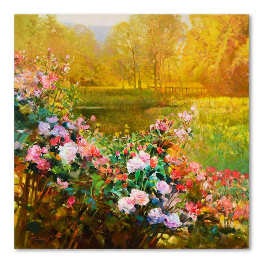 Ming Feng, "Fragrant Garden" Original Oil Painting on Canvas, Hand Signed with Letter of Authenticity.