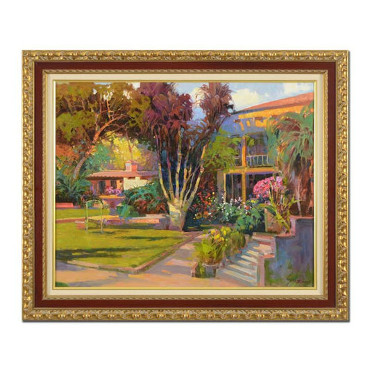 Ming Feng, "Hideaway Villa" Framed Original Oil Painting on Canvas, Hand Signed with Letter of Authenticity.