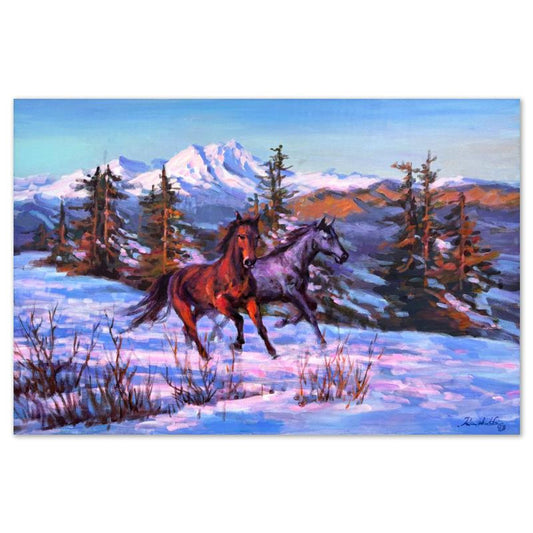 Richard Ho, "Winter Run" Original Acrylic Painting on Canvas, Hand Signed with Letter of Authenticity.