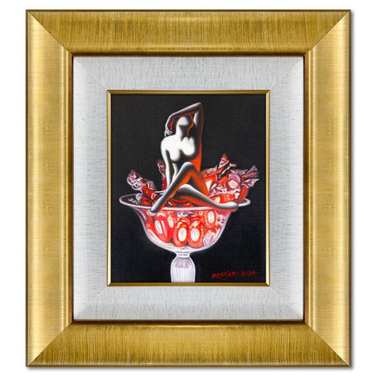 Mark Kostabi, "Sweet Euphoria" Framed Original Oil Painting on Canvas, Hand Signed with Letter of Authenticity.