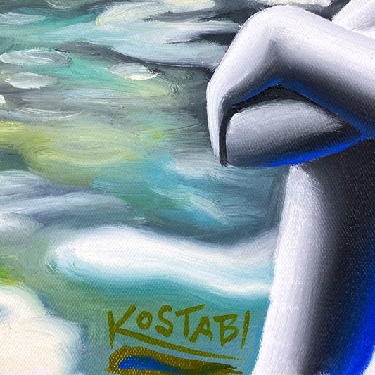 Mark Kostabi, "Transcendant Reflection" Framed Original Oil Painting on Canvas, Hand Signed with COA