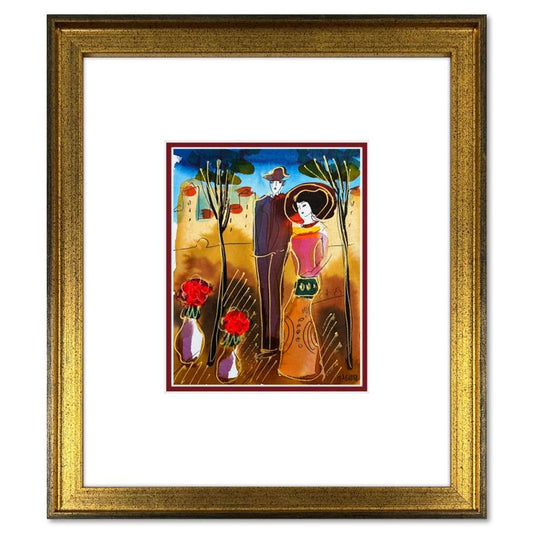 Moshe Leider, Framed Original Mixed Media Watercolor Painting, Hand Signed with Letter of Authenticity.
