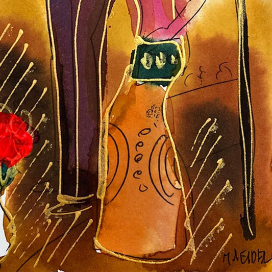 Moshe Leider, Framed Original Mixed Media Watercolor Painting, Hand Signed with Letter of Authenticity.
