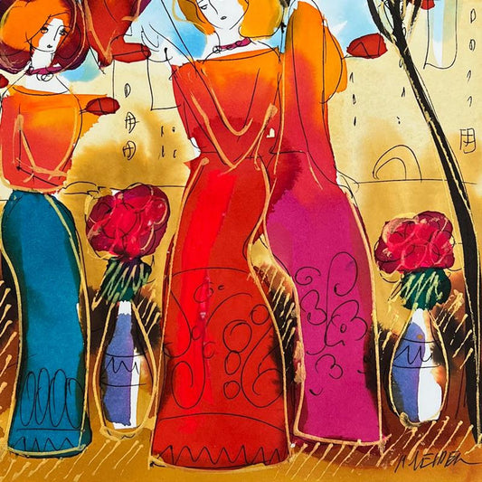 Moshe Leider, Framed Original Mixed Media Watercolor Painting, Hand Signed with Letter of Authenticity.