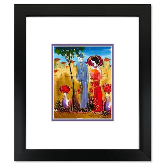 Moshe Leider, Framed Original Mixed Media Watercolor Painting, Hand Signed with Letter of Authenticity.
