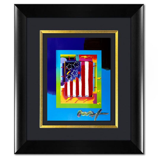 Peter Max, "Flag with Heart" Framed One-of-a-Kind Acrylic Mixed Media, Hand Signed with Registration Number Certifying Authenticity