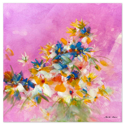 Sisi Sun, "Wild Flower" Original Acrylic Painting on Canvas Board, Hand Signed with Letter of Authenticity.