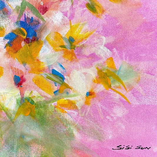 Sisi Sun, "Wild Flower" Original Acrylic Painting on Canvas Board, Hand Signed with Letter of Authenticity.