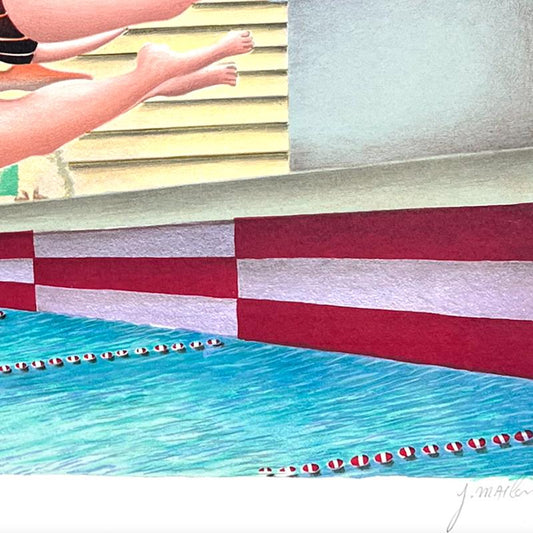 Yuval Mahler, "Swimming" Limited Edition Serigraph, Numbered and Hand Signed with Letter of Authenticity.