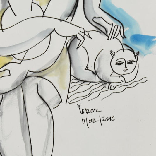 Yuroz, Framed Original Mixed Media Watercolor Painting, Hand Signed with Letter of Authenticity.