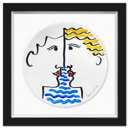 Yuroz, Framed Hand Painted Ceramic Plate, Hand Signed with Letter of Authenticity.
