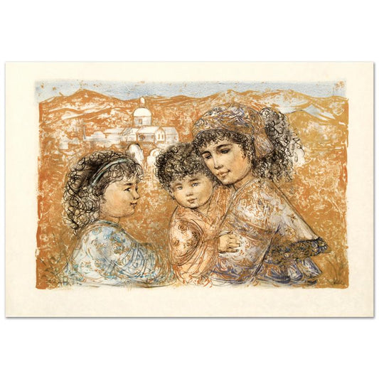 Zalina with Aries and Ande Limited Edition Lithograph by Edna Hibel (1917-2014), Numbered and Hand Signed with Certificate of Authenticity.