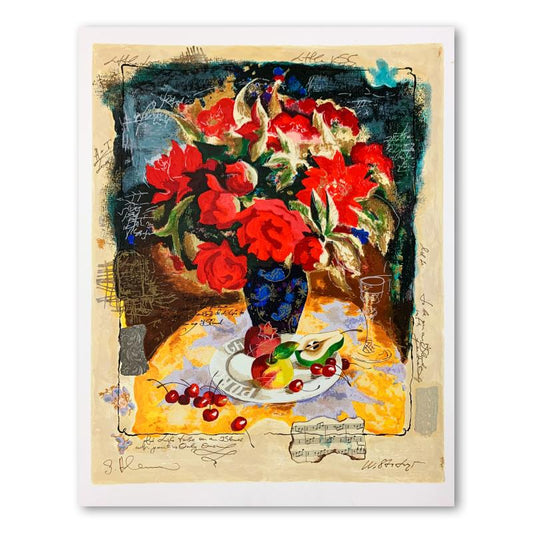 Alexander Galtchansky (1959-2008) and Tanya Wissotzky (1959-2006), "Red Flowers in a Vase" Hand Signed Limited Edition Serigraph on Paper with Letter of Authenticity.