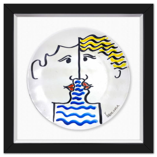 Yuroz, Framed Hand Painted Ceramic Plate, Hand Signed with Letter of Authenticity.
