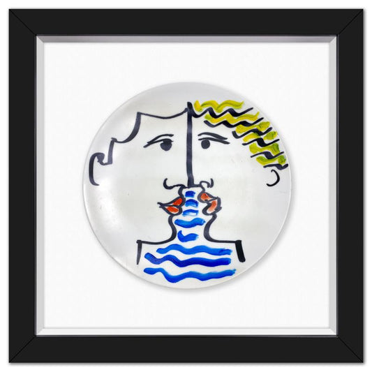 Yuroz, Framed Hand Painted Ceramic Plate, Hand Signed with Letter of Authenticity.