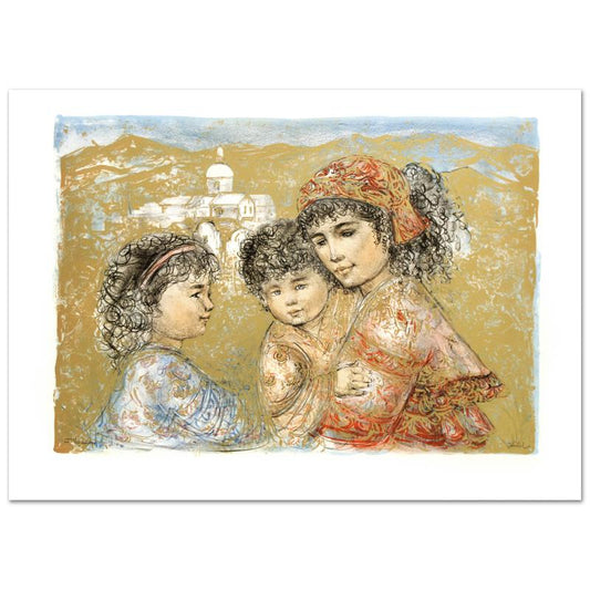 Zalina with Aries and Ande Limited Edition Lithograph by Edna Hibel (1917-2014), Numbered and Hand Signed with Certificate of Authenticity.