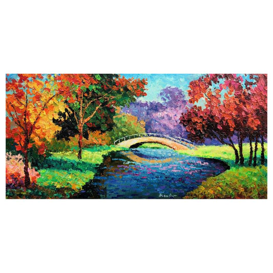 Alexander Antanenka, "Autumn Bridge" Original Painting on Canvas, Hand Signed with Letter of Authenticity.