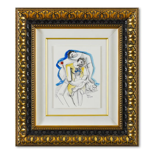 Yuroz, Framed Original Mixed Media Watercolor Painting, Hand Signed with Letter of Authenticity.