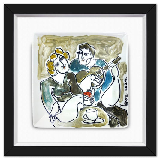 Yuroz, Framed Hand Painted Ceramic Plate, Hand Signed with Letter of Authenticity.
