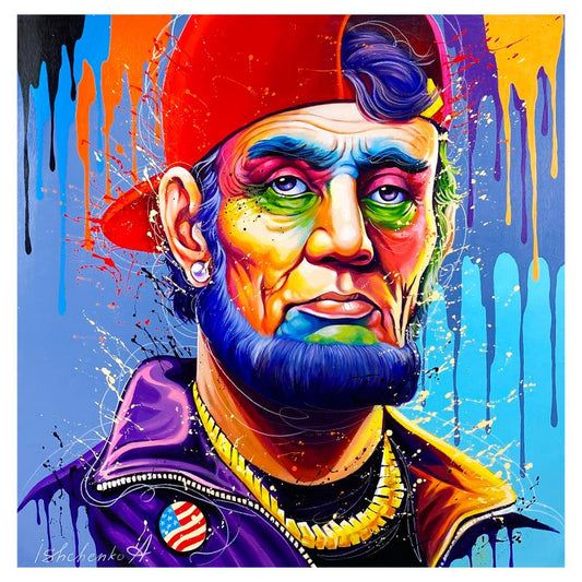 Alexander Ishchenko, "Abe Lincoln" Original Acrylic Painting on Canvas, Hand Signed with Letter Authenticity.